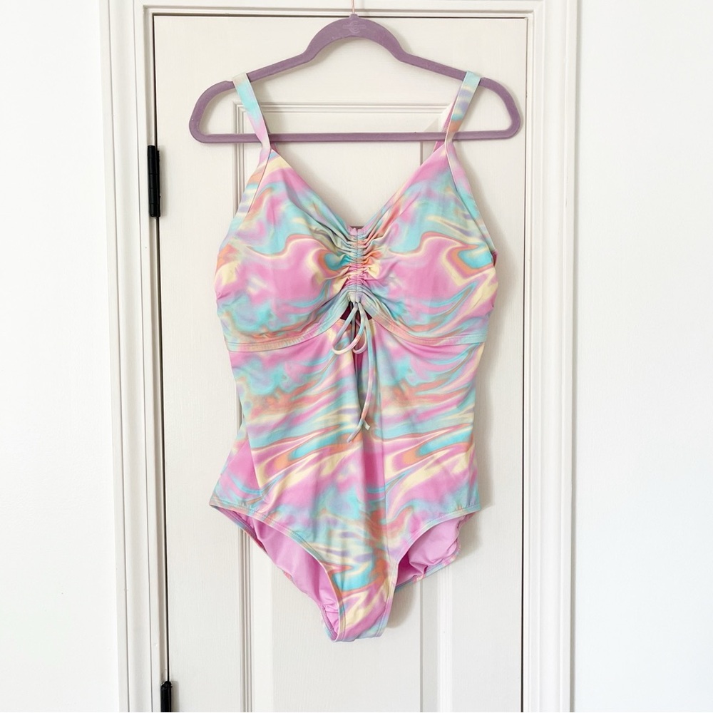 Land’s End Pink Pastel Swirl One Piece Swimsuit 2X 20W -22W